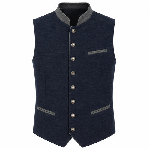 Men's Navy Blue Trachten Vest with Gray Trim