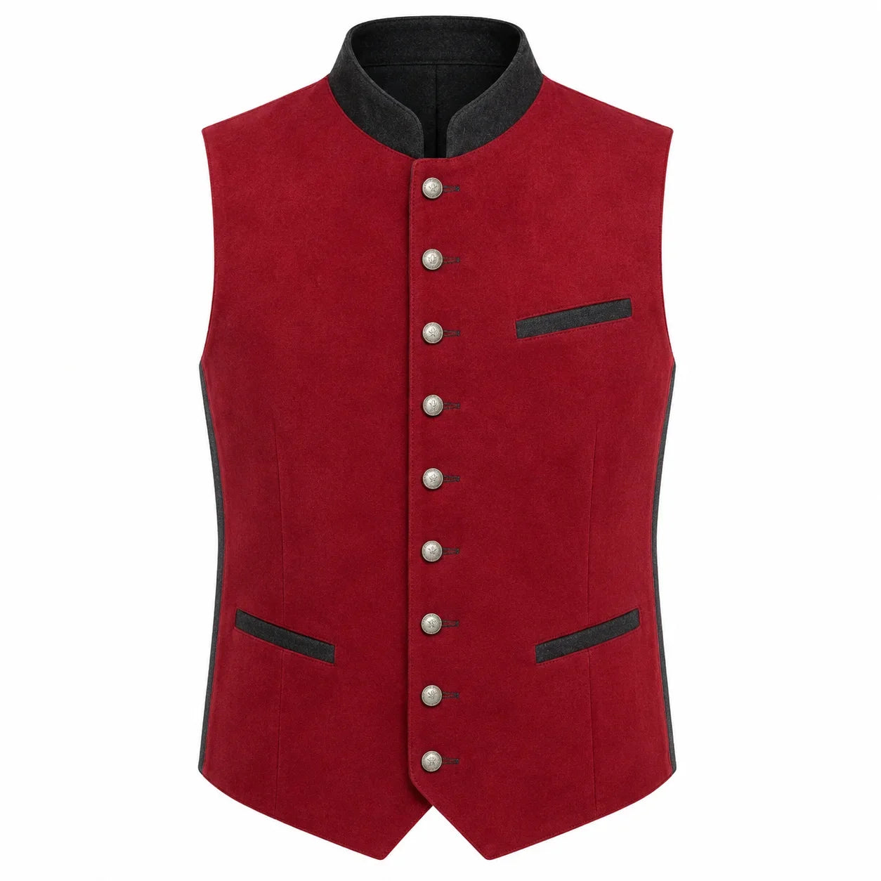 Men's Traditional Red Trachten Vest with Black Trim