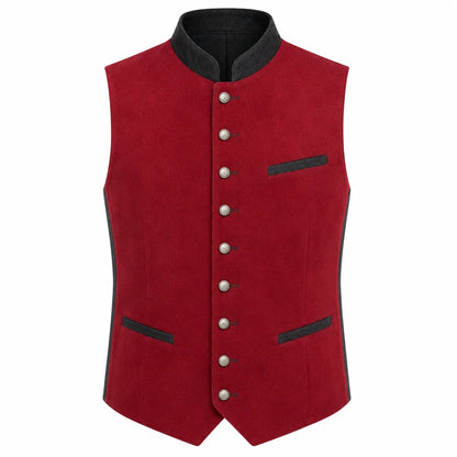 Men's Traditional Red Trachten Vest with Black Trim