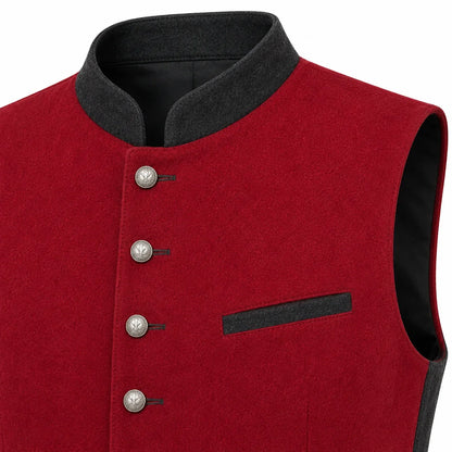 Men's Traditional Red Trachten Vest with Black Trim