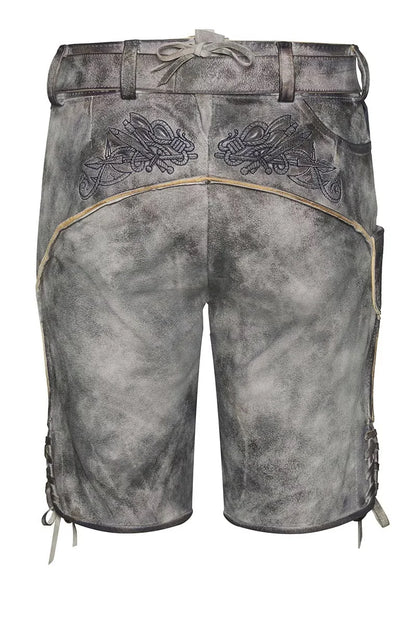Gray leather apron with intricate designs and patterns on a white background