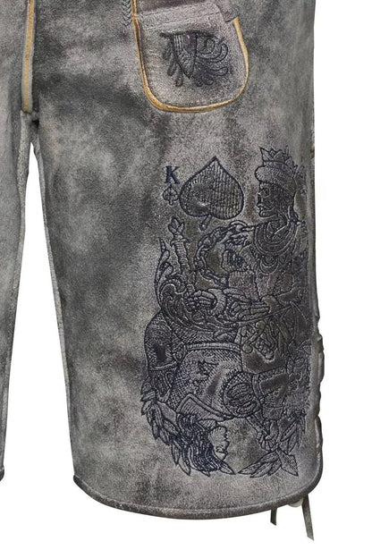 Gray leather apron with intricate designs and patterns on a white background
