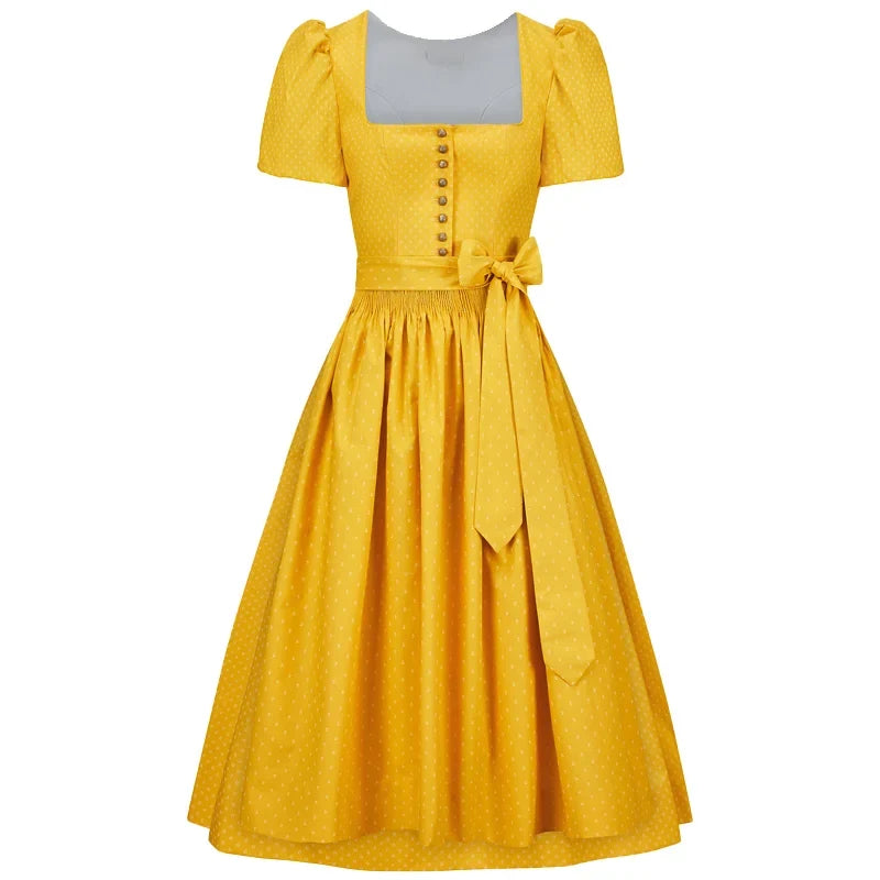 Yellow dress with puff sleeves on a white background