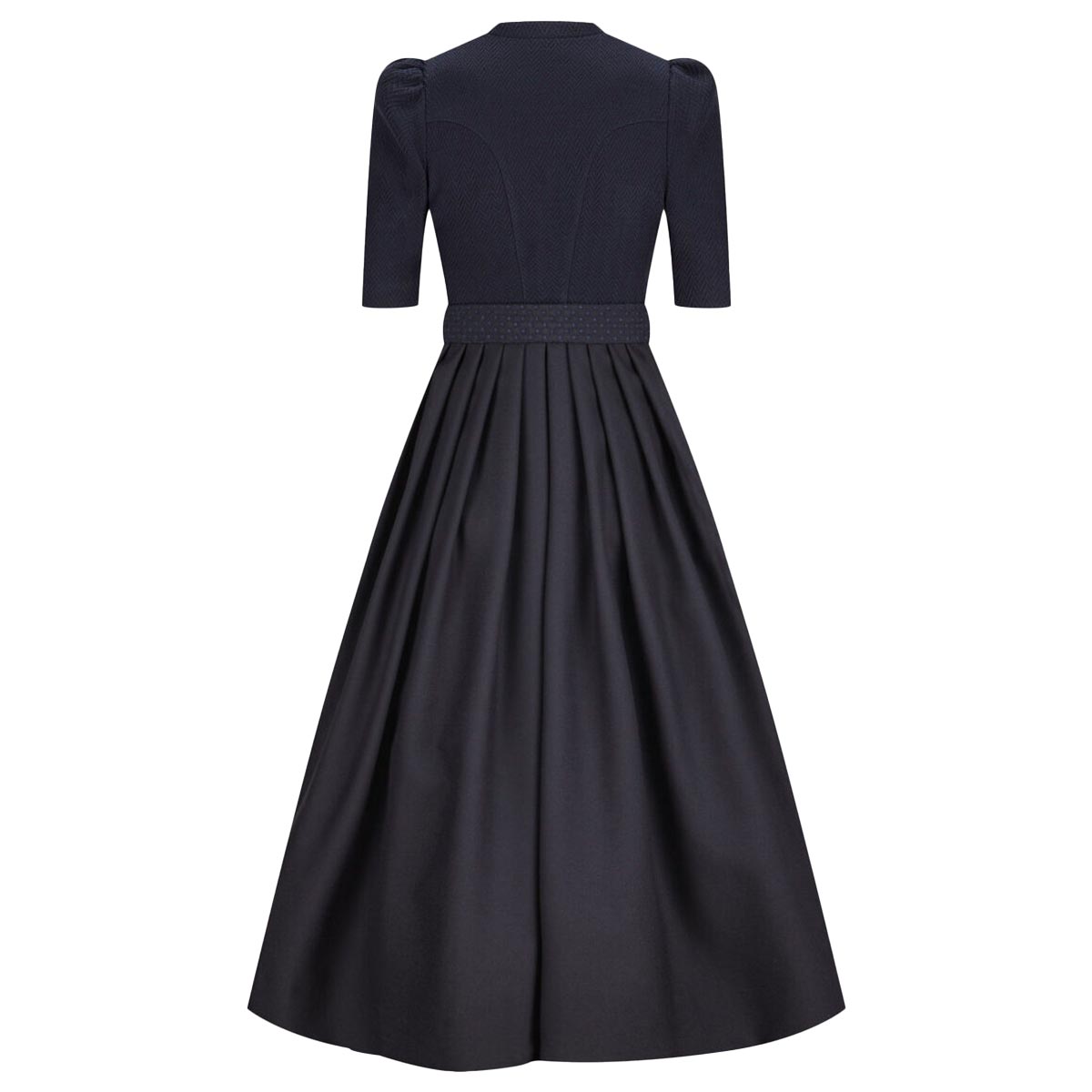 Black dress with a belt on a white background