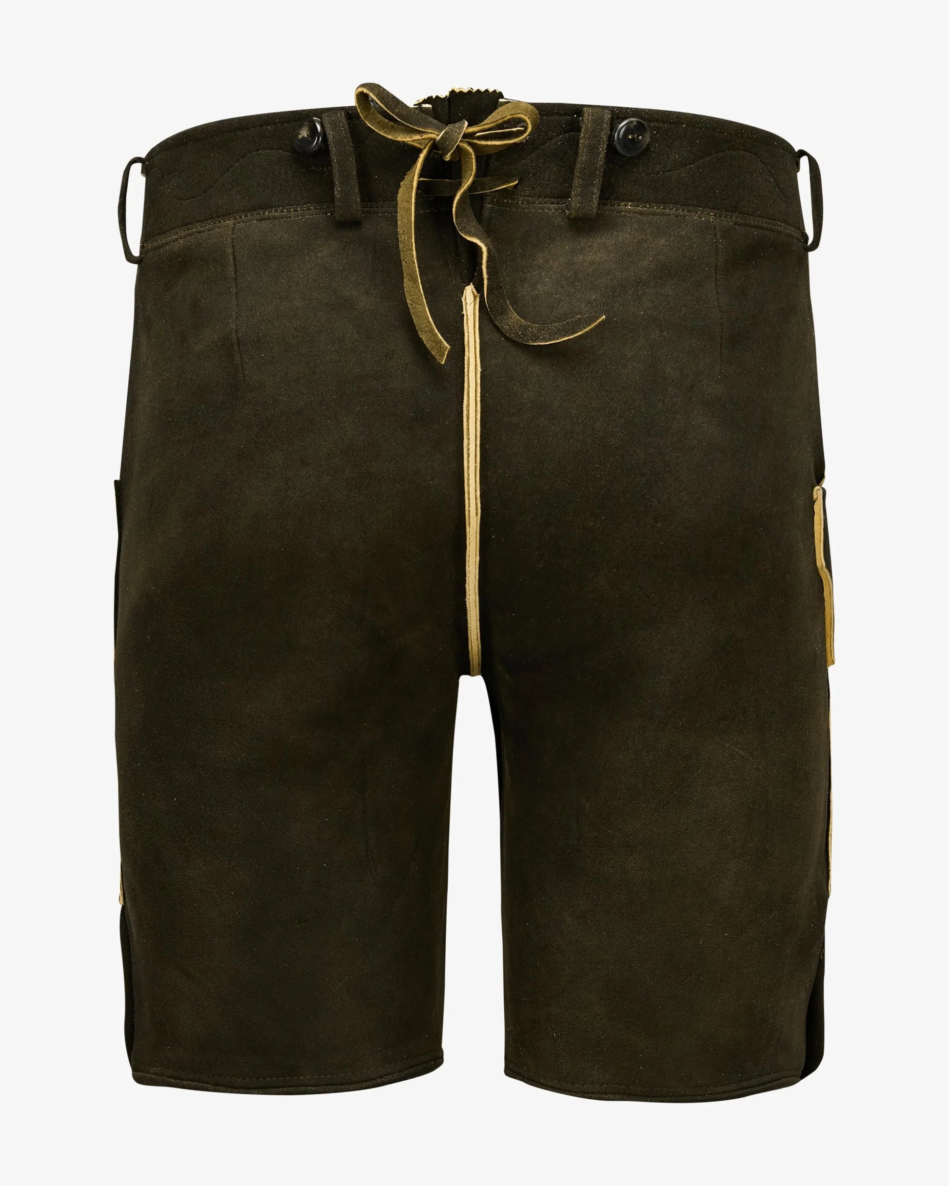 Brown shorts with a drawstring on a white background