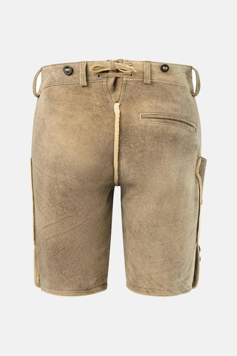 Beige shorts with a drawstring on a white background