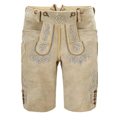 Beige traditional shorts with embroidery on a white background