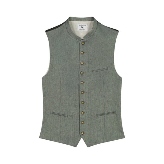 Grey vest with button details on a white background