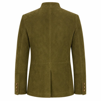 Olive Suede Leather Mens Bavarian Jacket