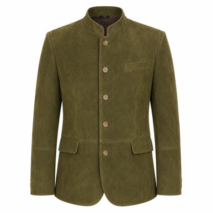 Olive Suede Leather Mens Bavarian Jacket
