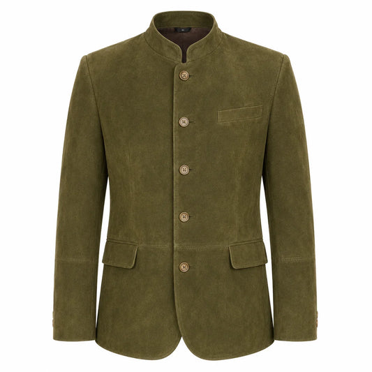 Olive Suede Leather Mens Bavarian Jacket