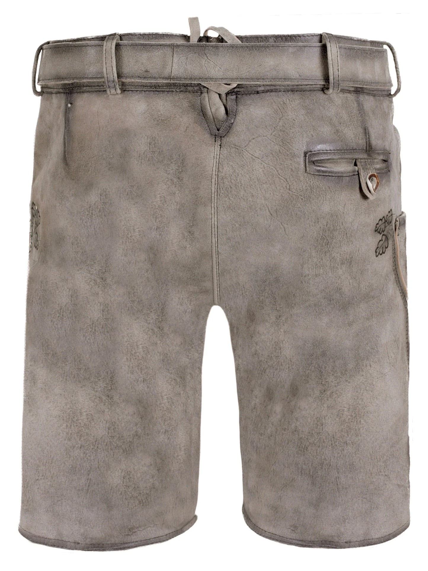 Gray leather shorts with a belt on a white background