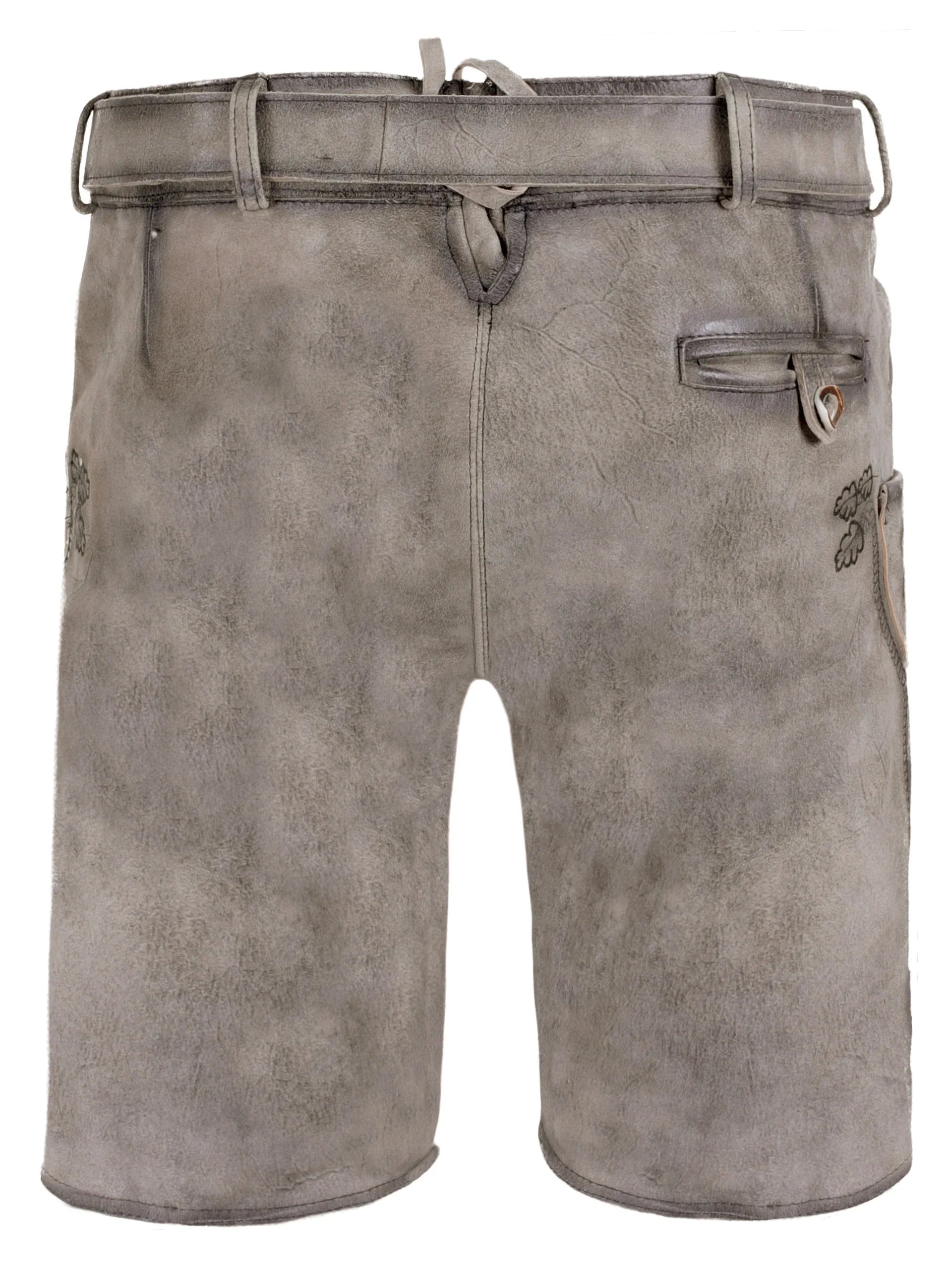 Gray leather shorts with a belt on a white background