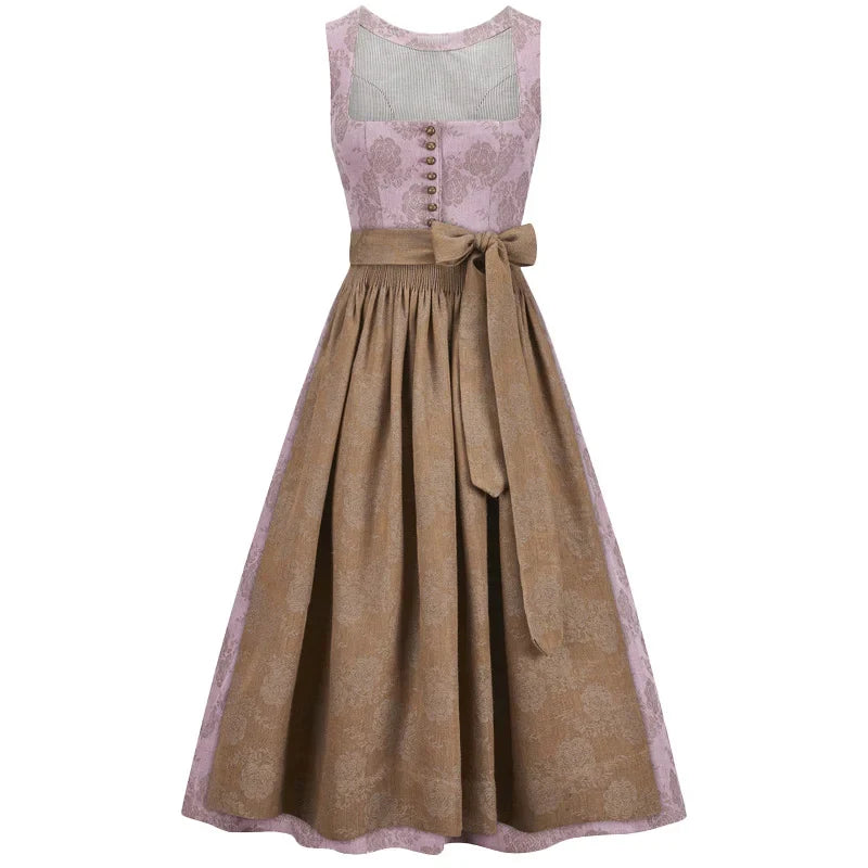 Two-tone dress with pink top and brown skirt on a white background