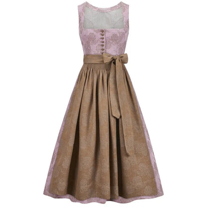 Two-tone dress with pink top and brown skirt on a white background