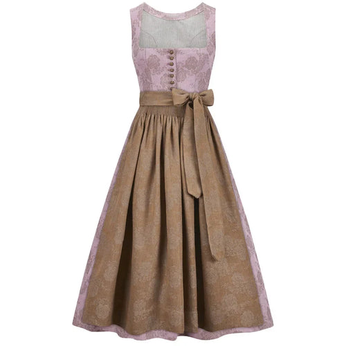 Two-tone dress with pink top and brown skirt on a white background