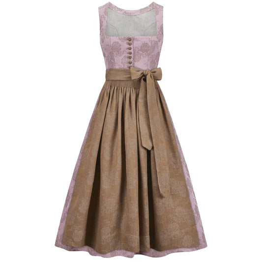 Two-tone dress with pink top and brown skirt on a white background