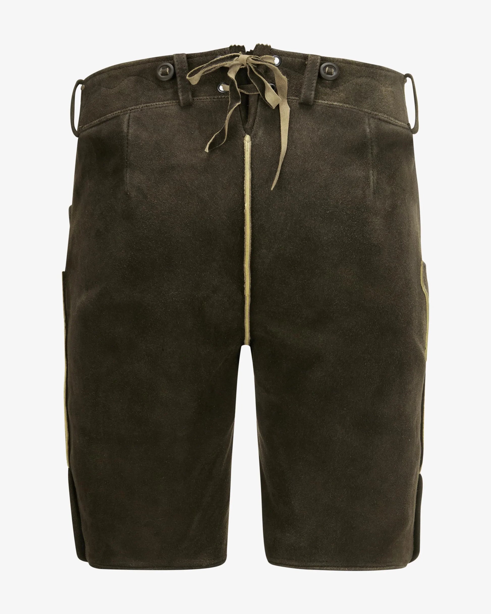 Brown shorts with a drawstring on a white background