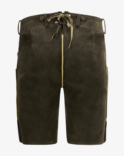 Brown shorts with a drawstring on a white background