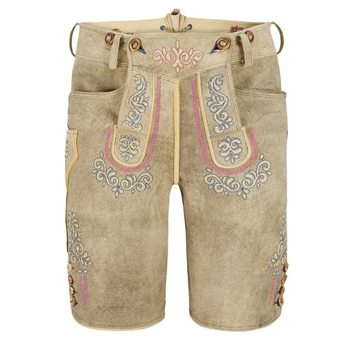 Beige traditional embroidered shorts on a white background