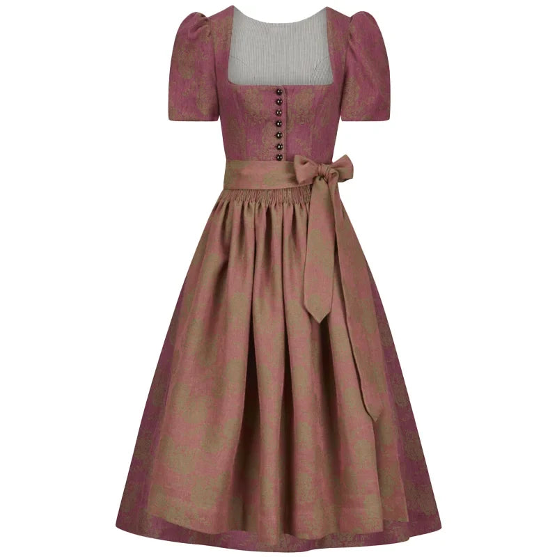 Traditional dress with a patterned skirt and fitted bodice on a white background