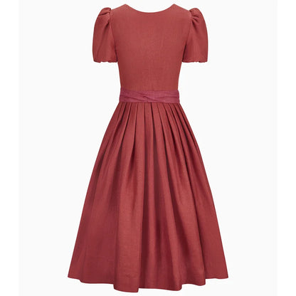 Red dress with puff sleeves on a white background