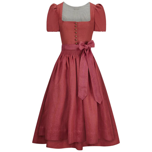 Red dress with a gray bodice on a white background