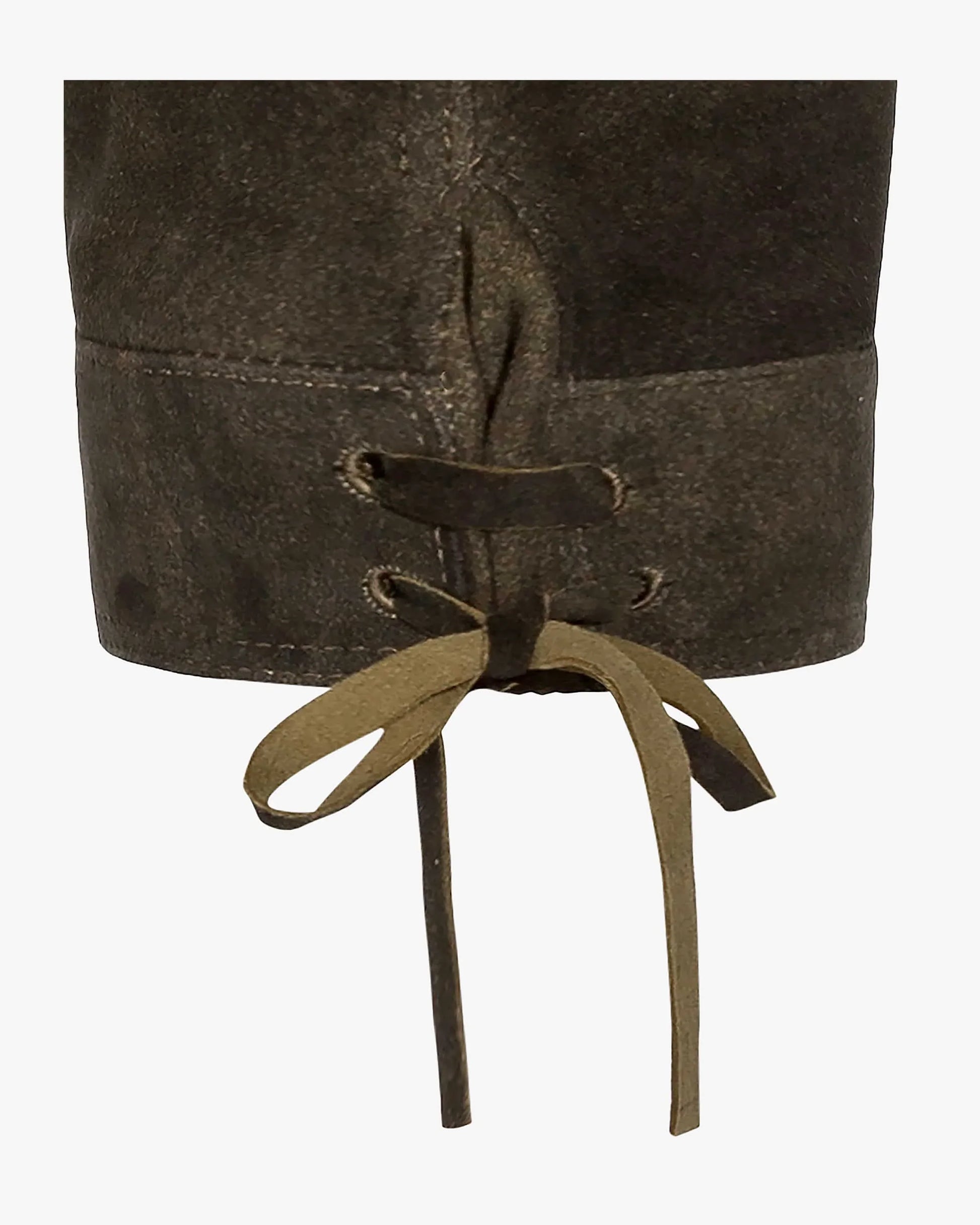 Close-up of a brown leather boot with laces on a white background