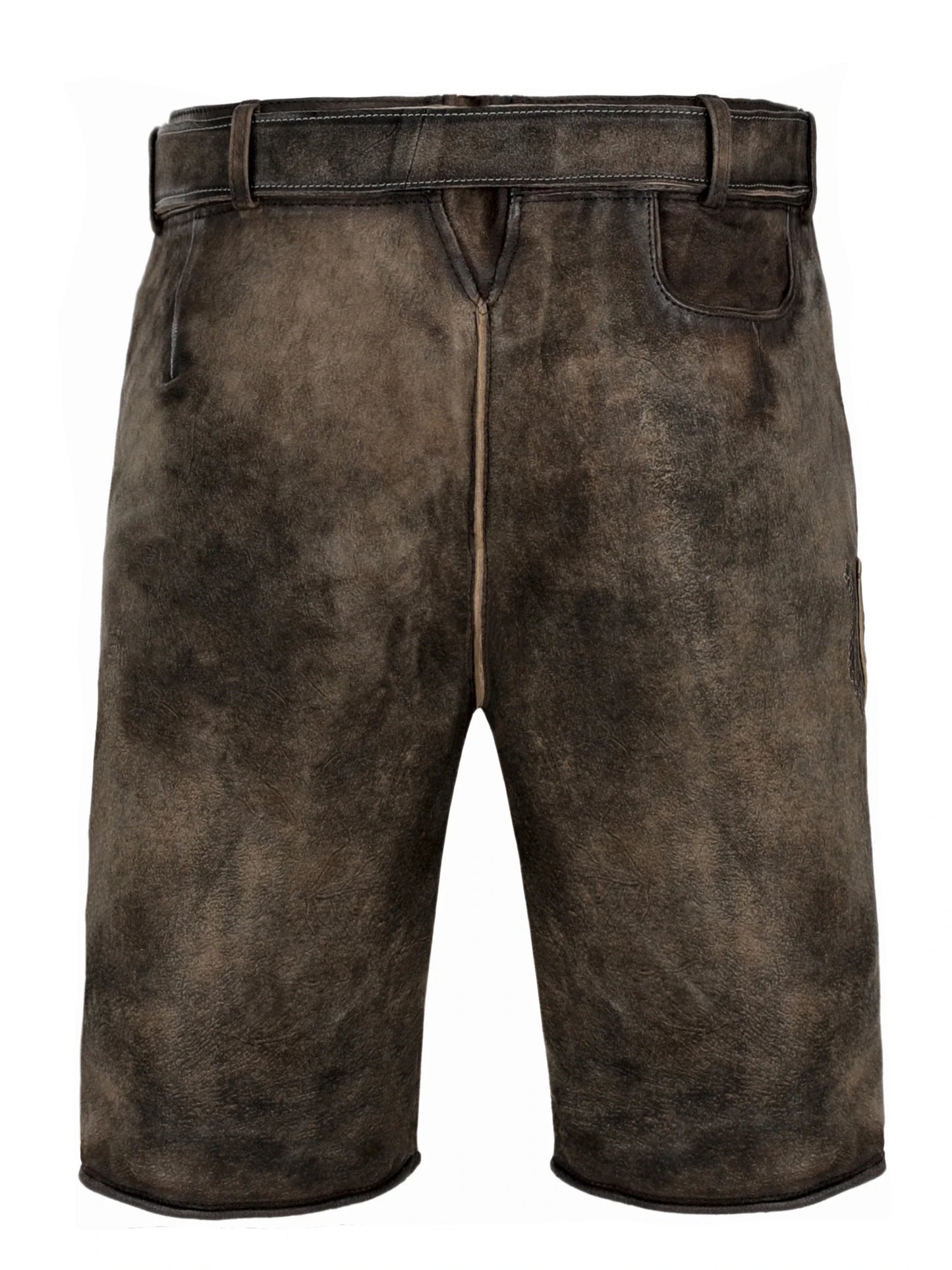 Brown leather shorts with a belt on a white background