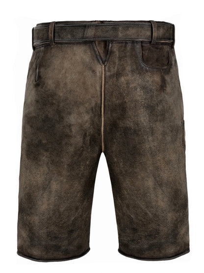 Brown leather shorts with a belt on a white background