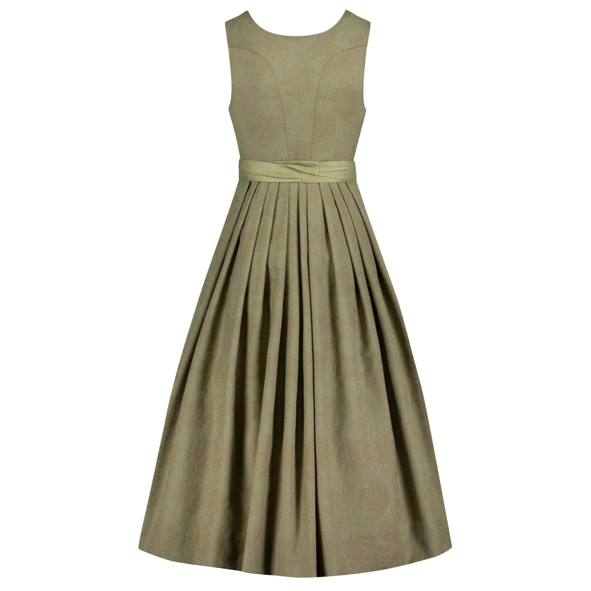 Green dress with a belt on a white background