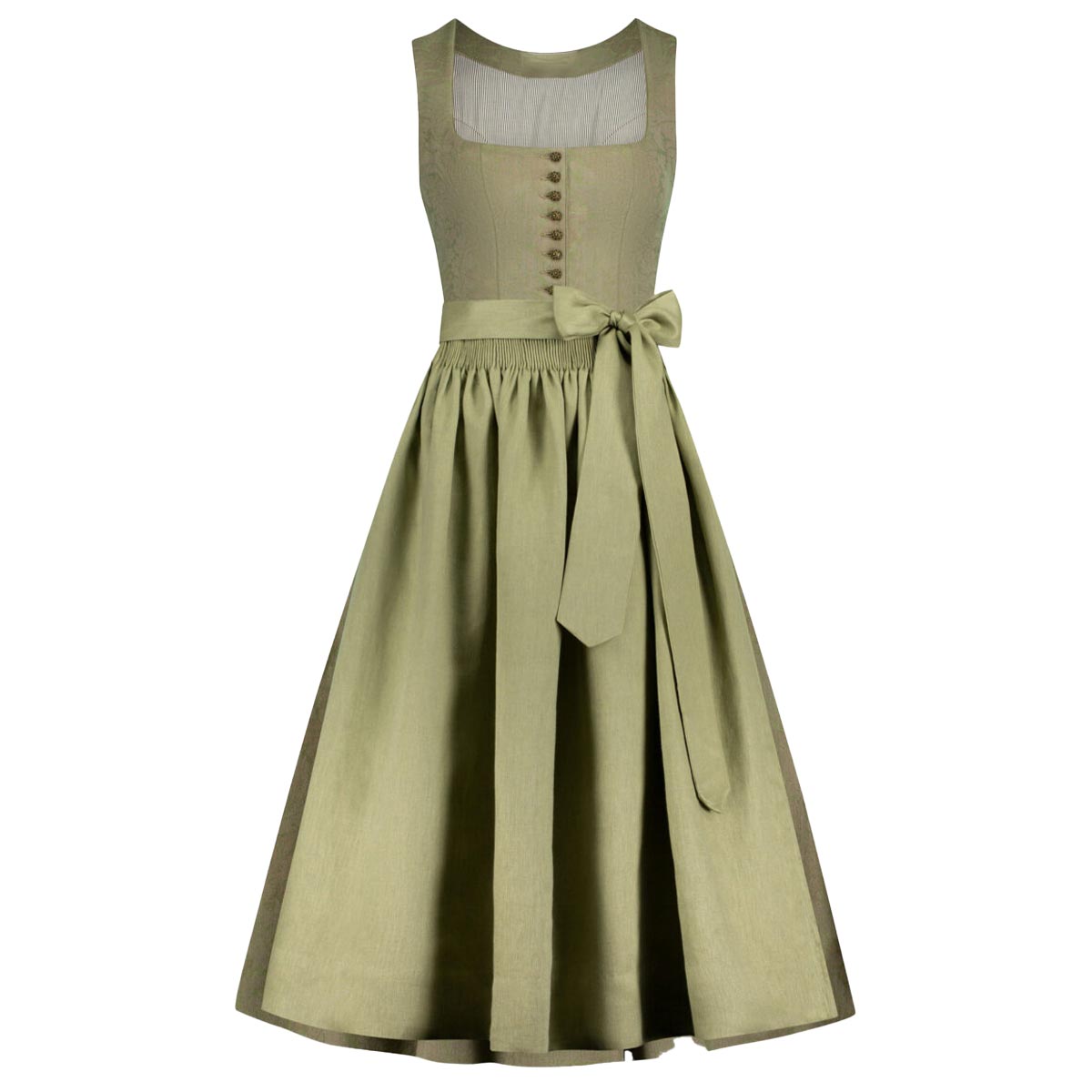 Green dress with a belt on a white background