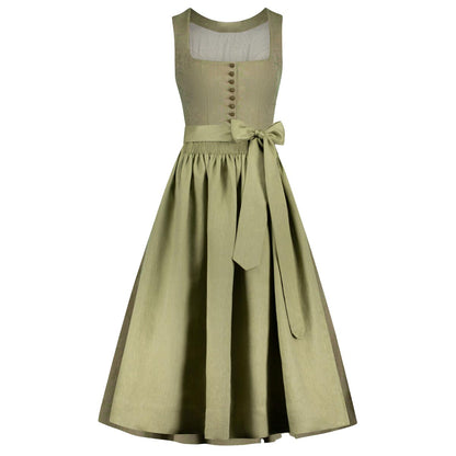 Green dress with a belt on a white background