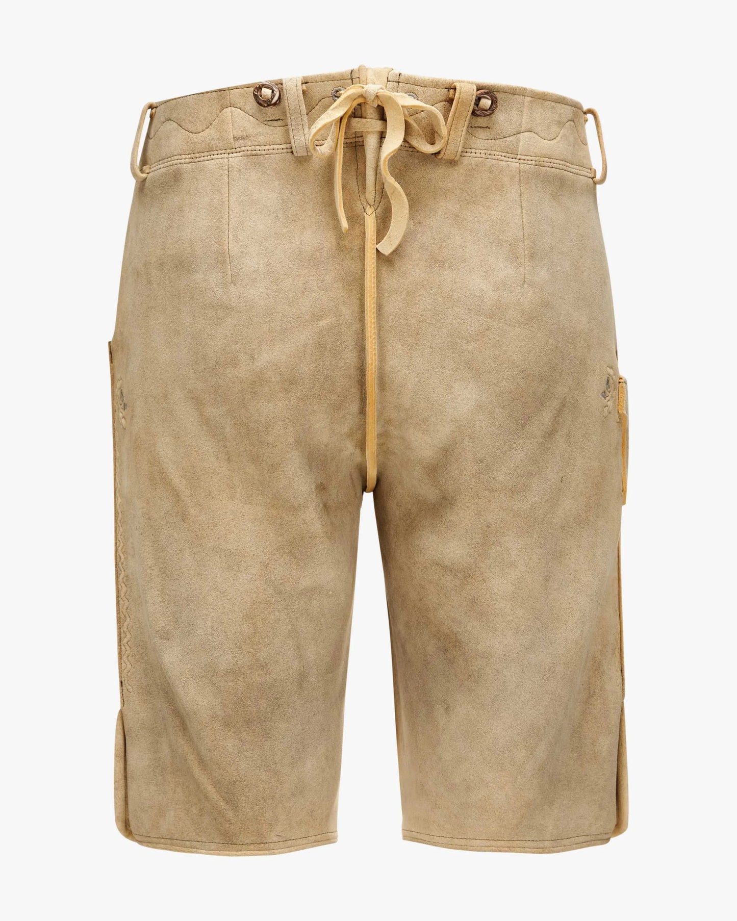 Beige shorts with drawstring on a white background