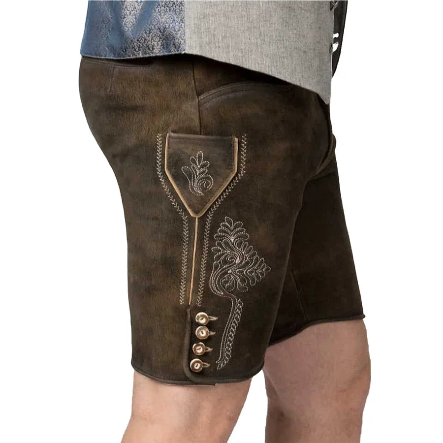 Slim Fit Dark Lederhosen Side Picture with Embroidery 