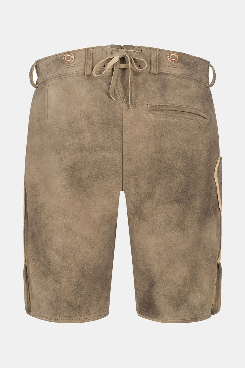 Brown shorts with a drawstring on a white background