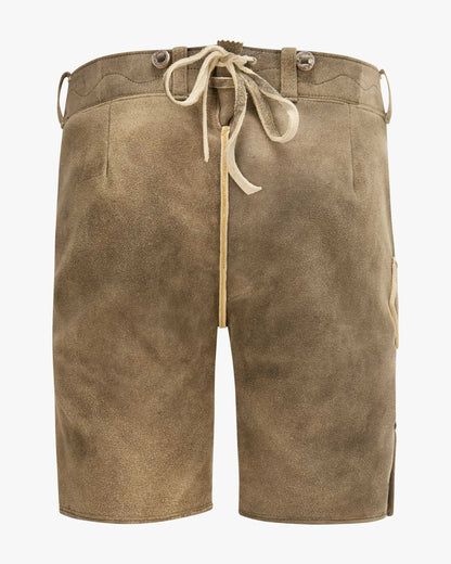 Brown shorts with a drawstring on a white background