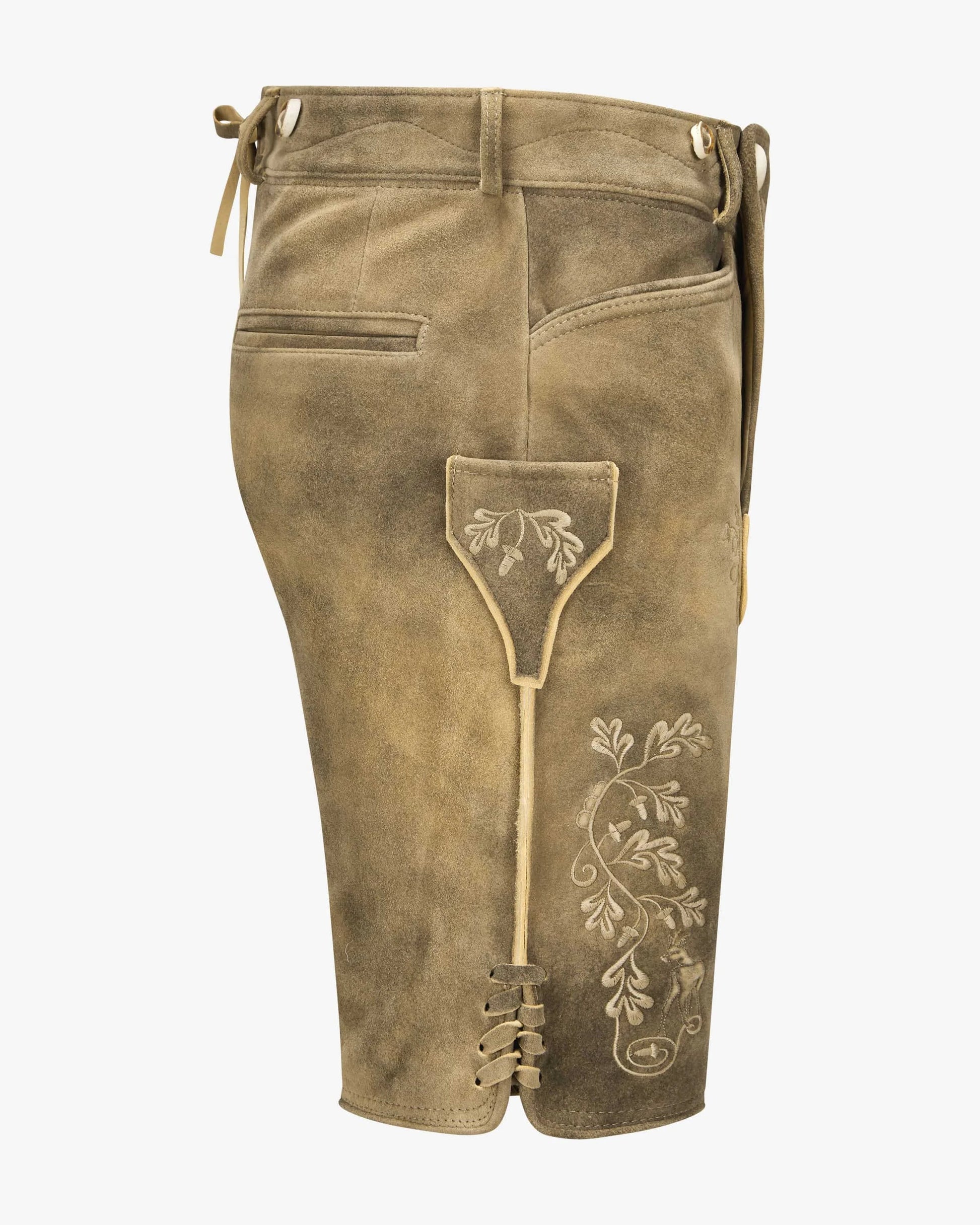 Brown pants with floral embroidery on a white background