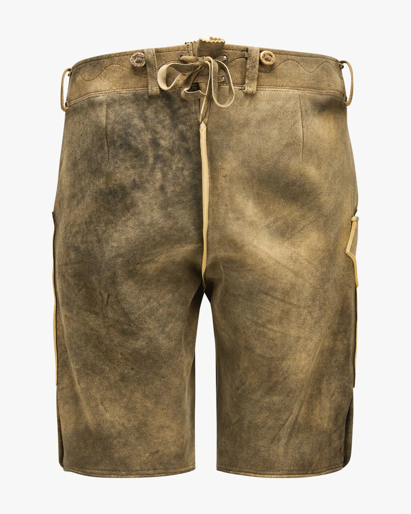 Brown leather shorts on a white background