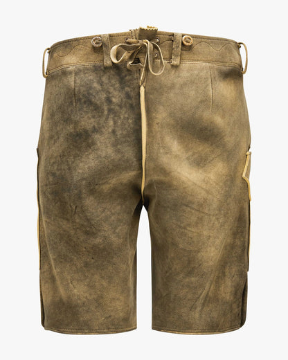Brown leather shorts on a white background
