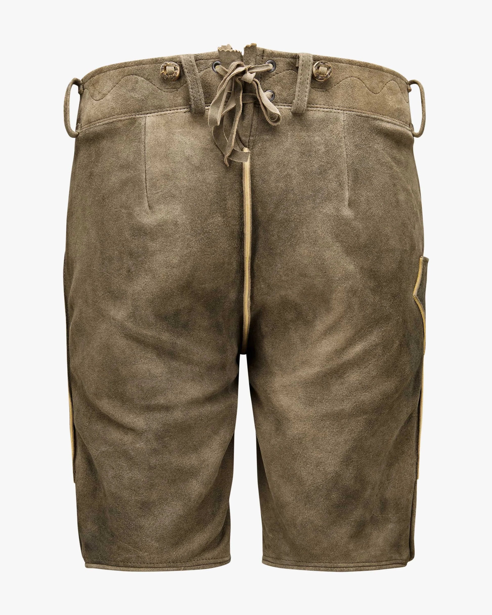 Brown leather shorts with a belt on a white background