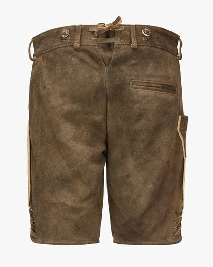 Brown leather shorts on a white background