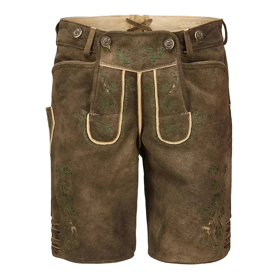 Brown traditional shorts with embroidery on a white background