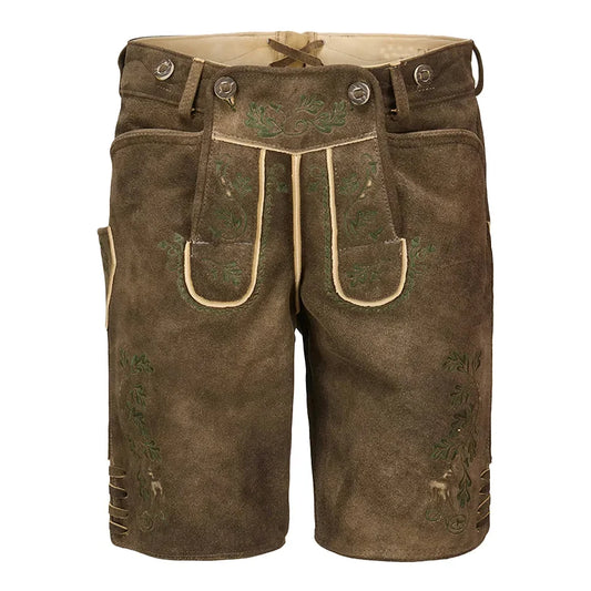 Brown traditional shorts with embroidery on a white background