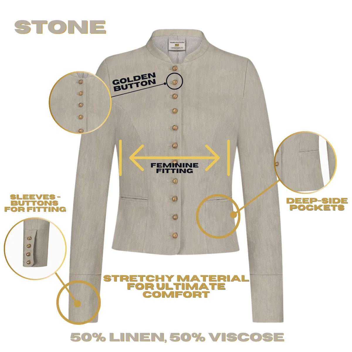 Bavarian Dirndl Jacket (Stone)
