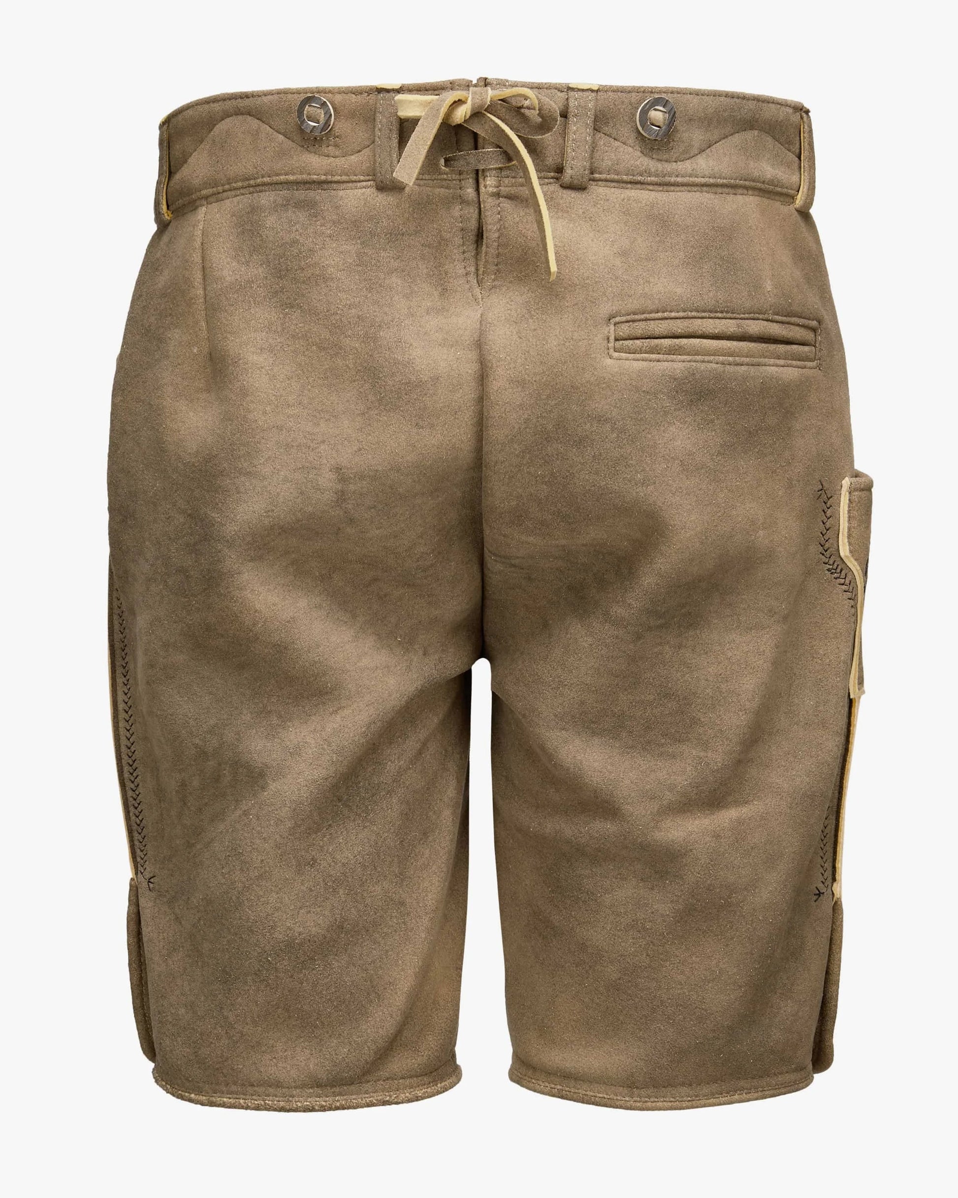 Brown shorts with a subtle texture on a white background