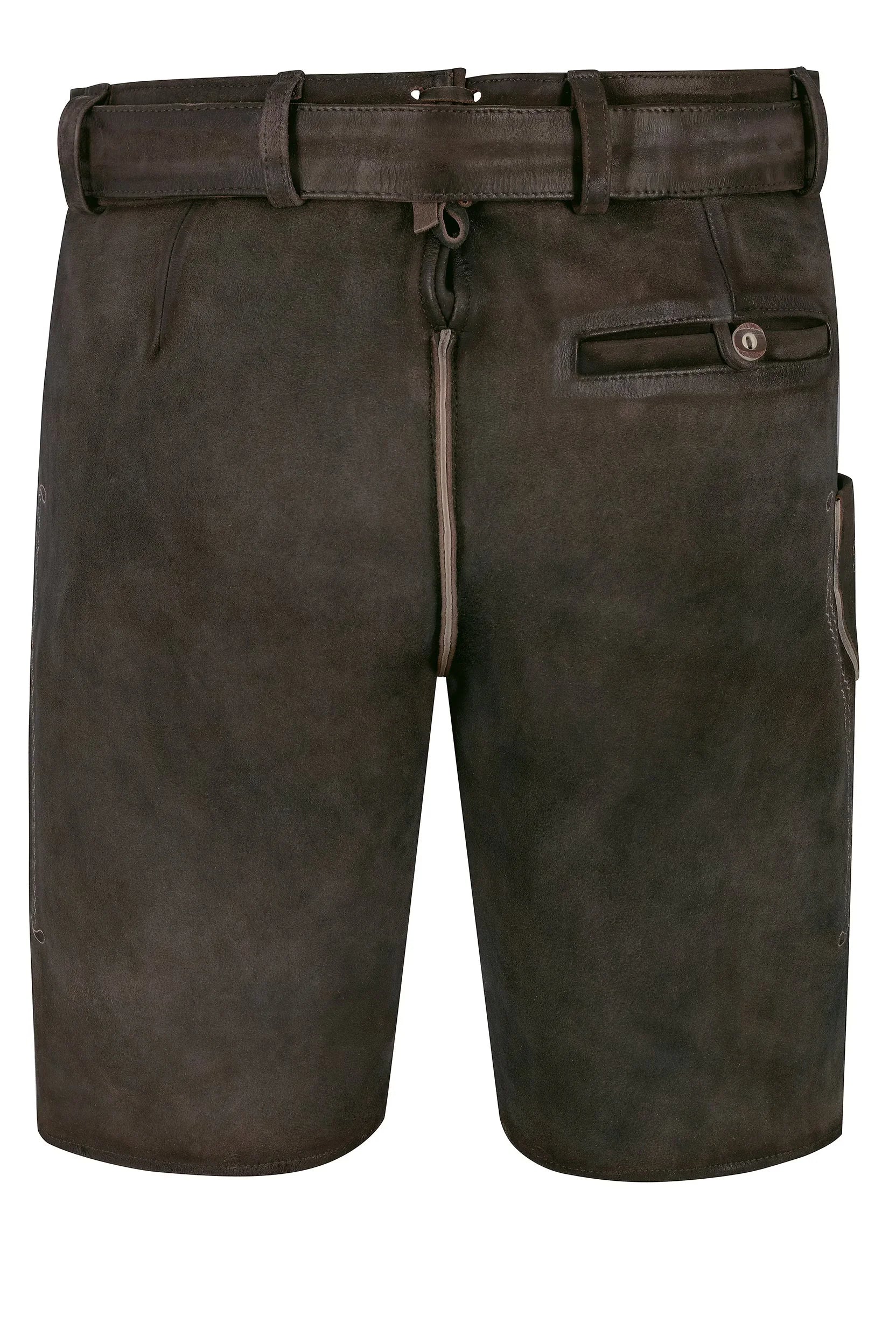 Brown leather shorts with a belt on a white background