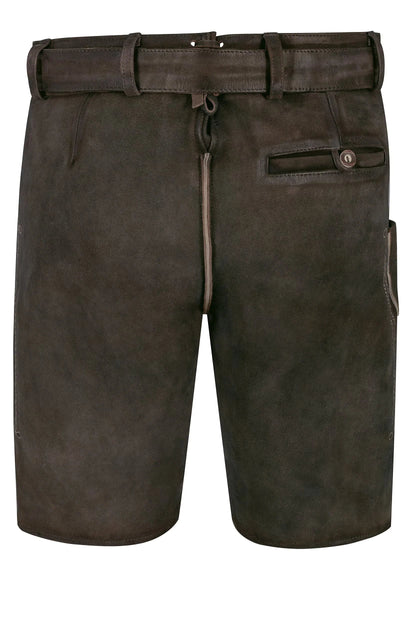 Brown leather shorts with a belt on a white background
