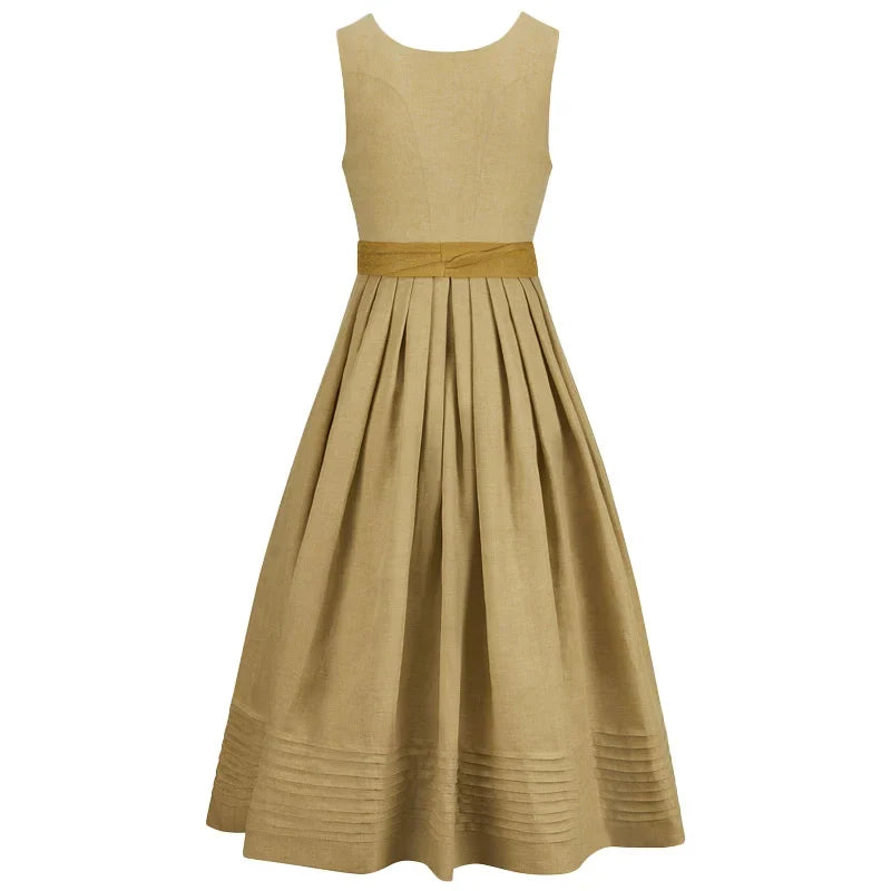Beige dress with a belt on a white background