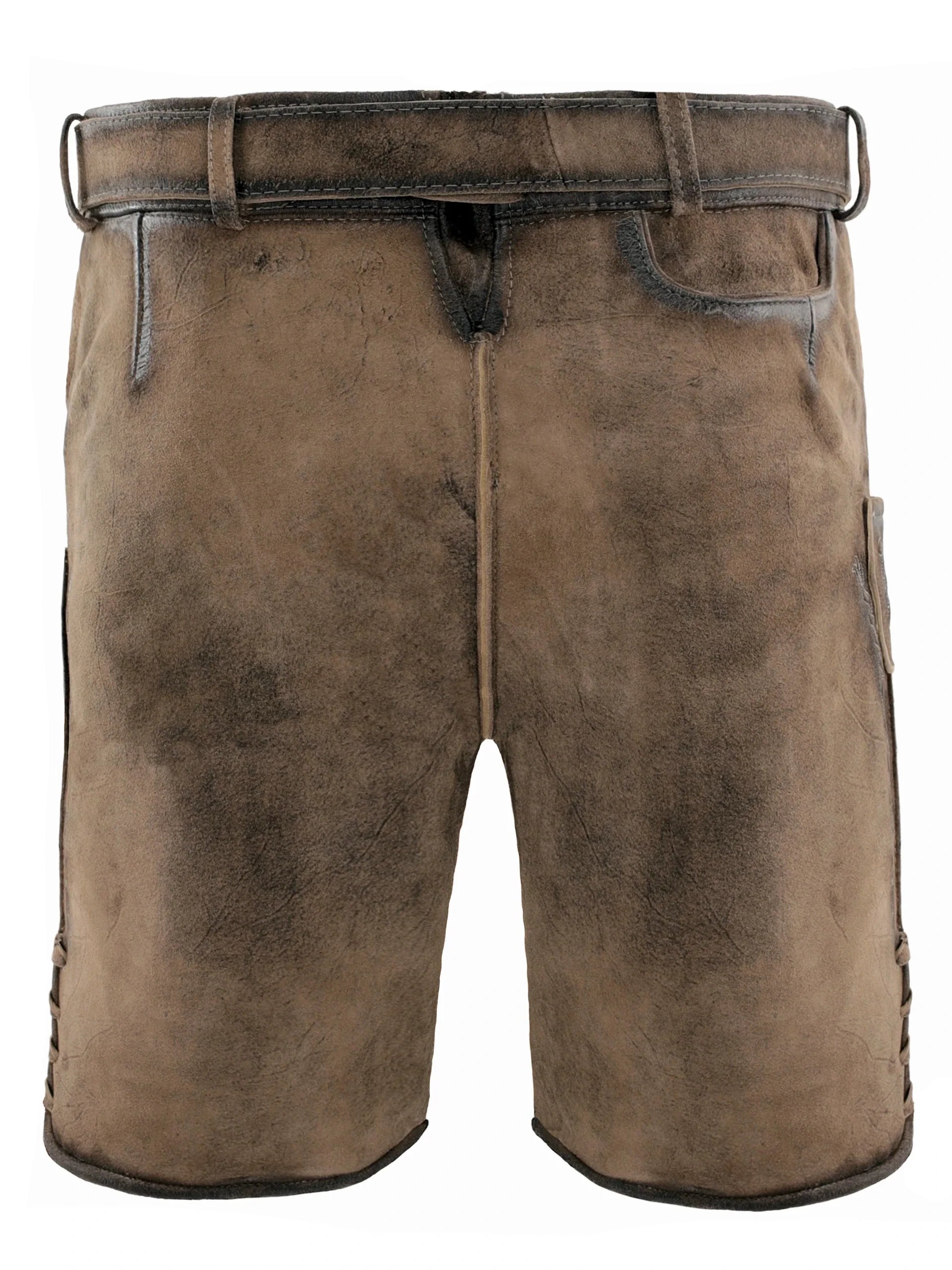 Brown leather shorts on a white background